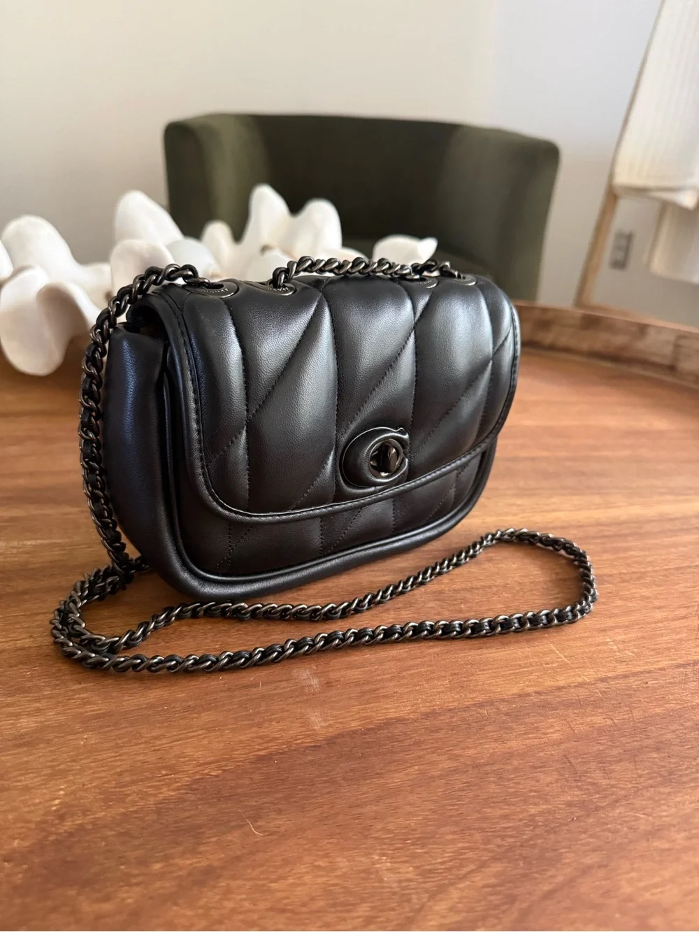 Coach Quilted Turnlock Chain Crossbody - Black